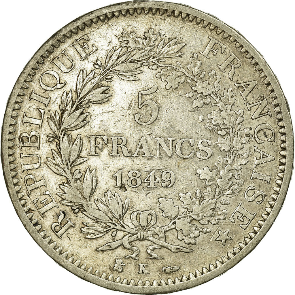 Münze, Frankreich, Hercule, 5 Francs, 1849, Bordeaux, SS, Silber, KM:756.4
