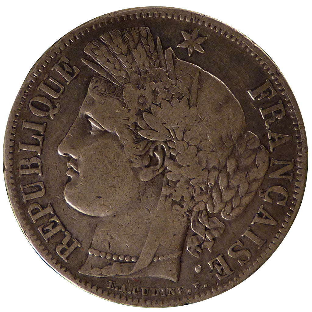 FRANCE, Cérès, 5 Francs, 1849, Paris, KM #761.1, VF(30-35), Silver, Gadoury #719