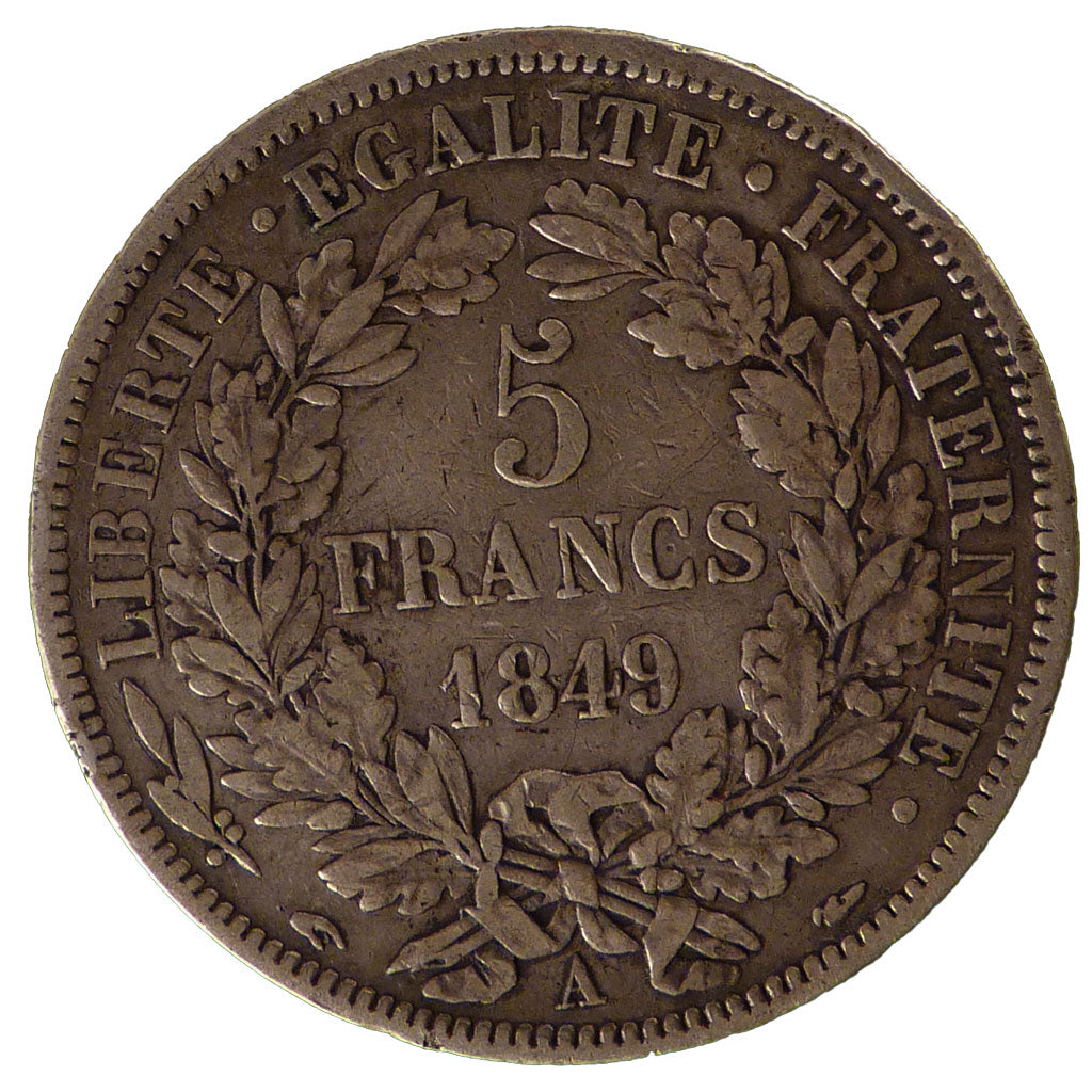 FRANCE, Cérès, 5 Francs, 1849, Paris, KM #761.1, VF(30-35), Silver, Gadoury #719