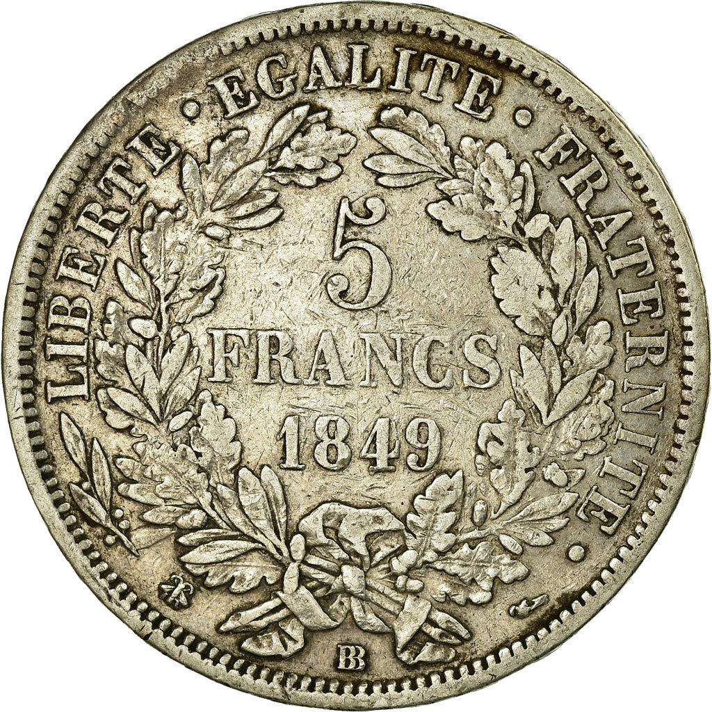 Coin, France, Cérès, 5 Francs, 1849, Strasbourg, EF(40-45), Silver