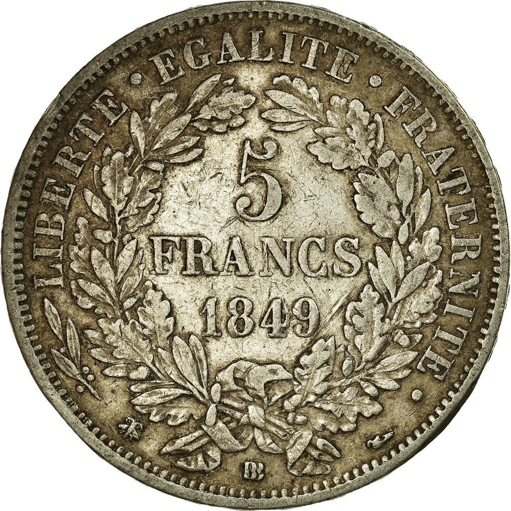 Coin, France, Cérès, 5 Francs, 1849, Strasbourg, EF(40-45), Silver
