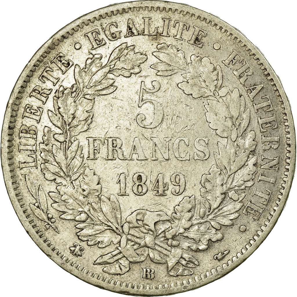 Coin, France, Cérès, 5 Francs, 1849, Strasbourg, EF(40-45), Silver