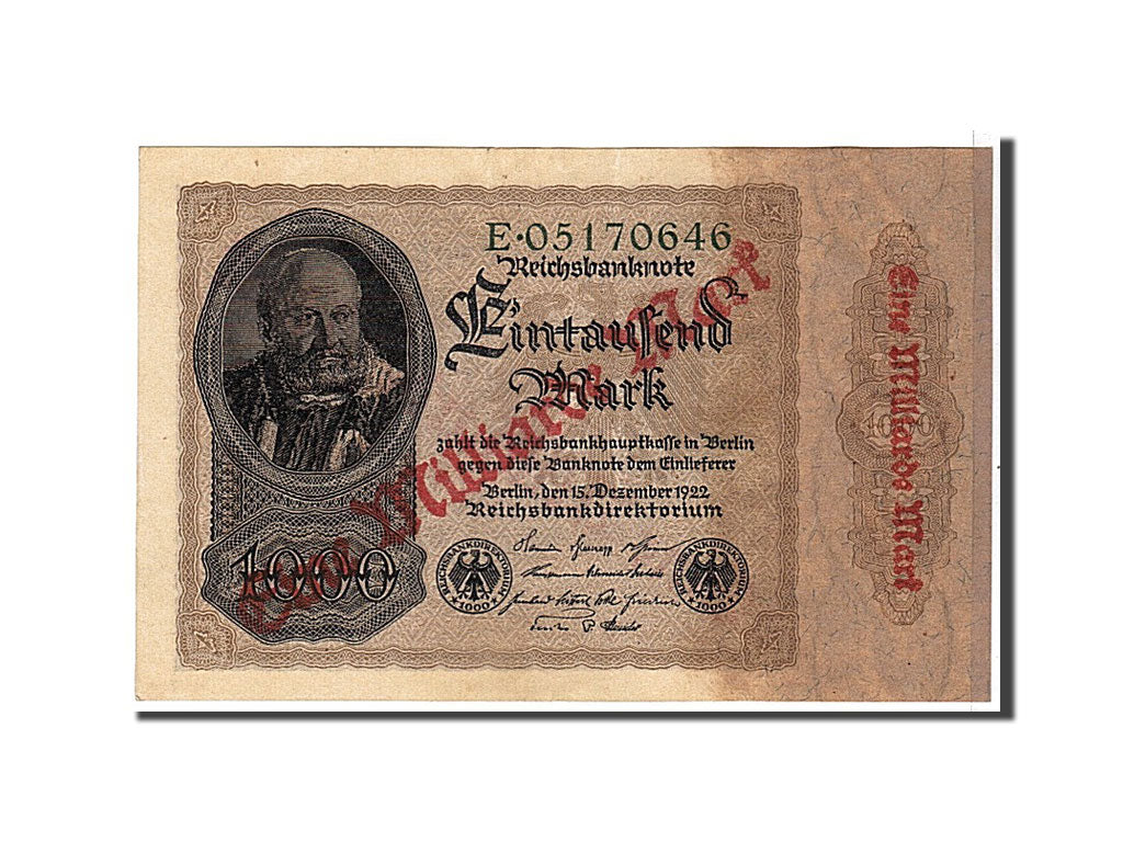 Banknote, Germany, 1 Milliarde Mark on 1000 Mark, 1922, KM:113a, AU(55-58)