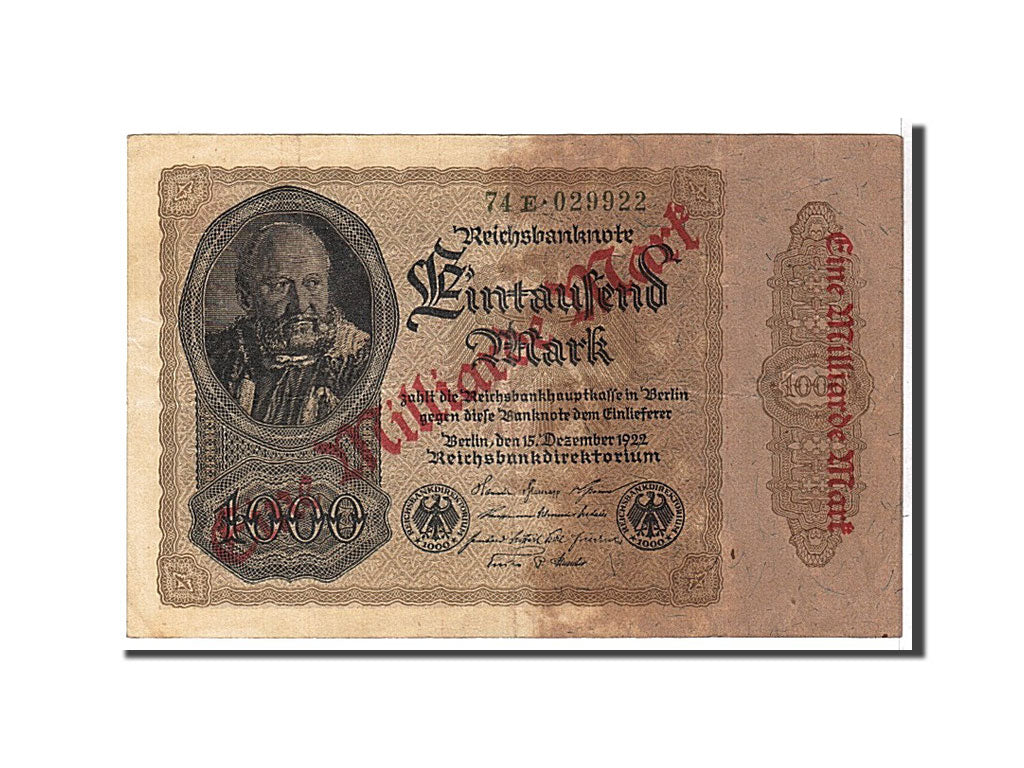 Banknote, Germany, 1 Milliarde Mark on 1000 Mark, 1922, KM:113a, EF(40-45)