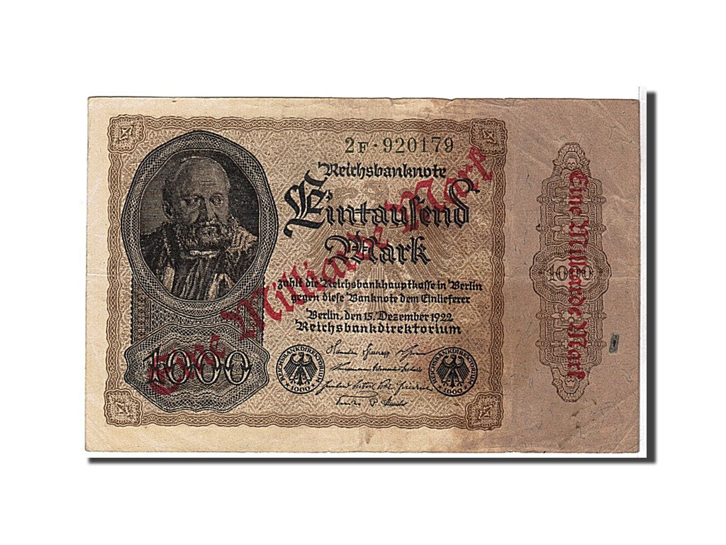 Banknote, Germany, 1 Milliarde Mark on 1000 Mark, 1922, KM:113a, EF(40-45)