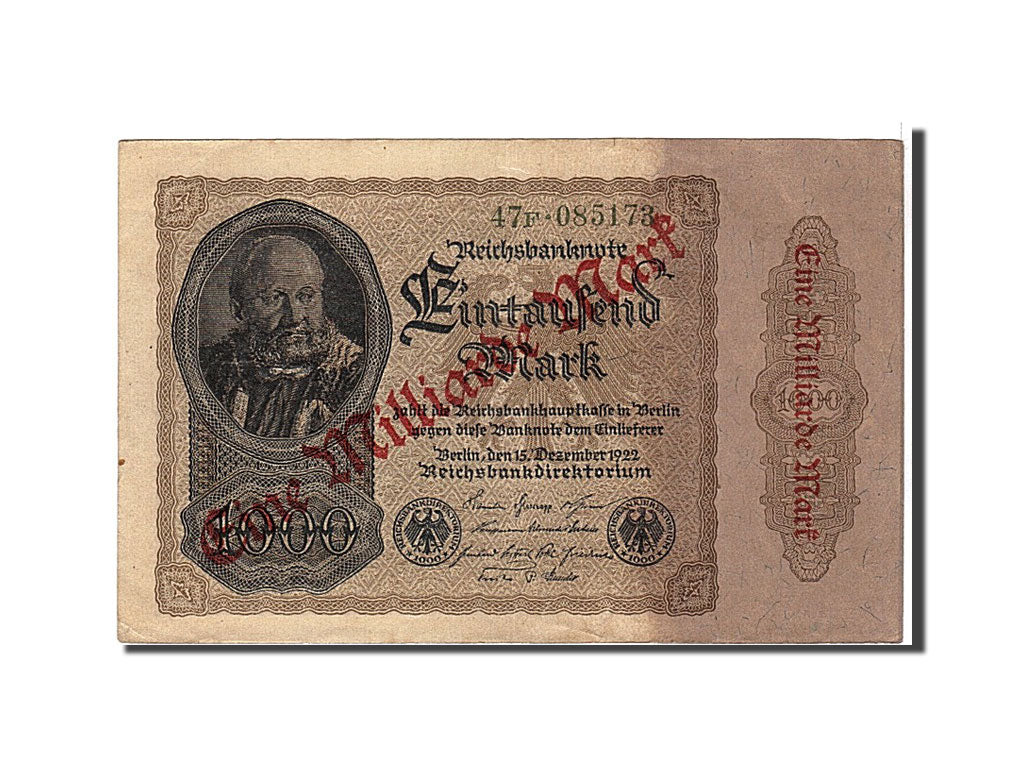 Banknote, Germany, 1 Milliarde Mark on 1000 Mark, 1922, AU(50-53)