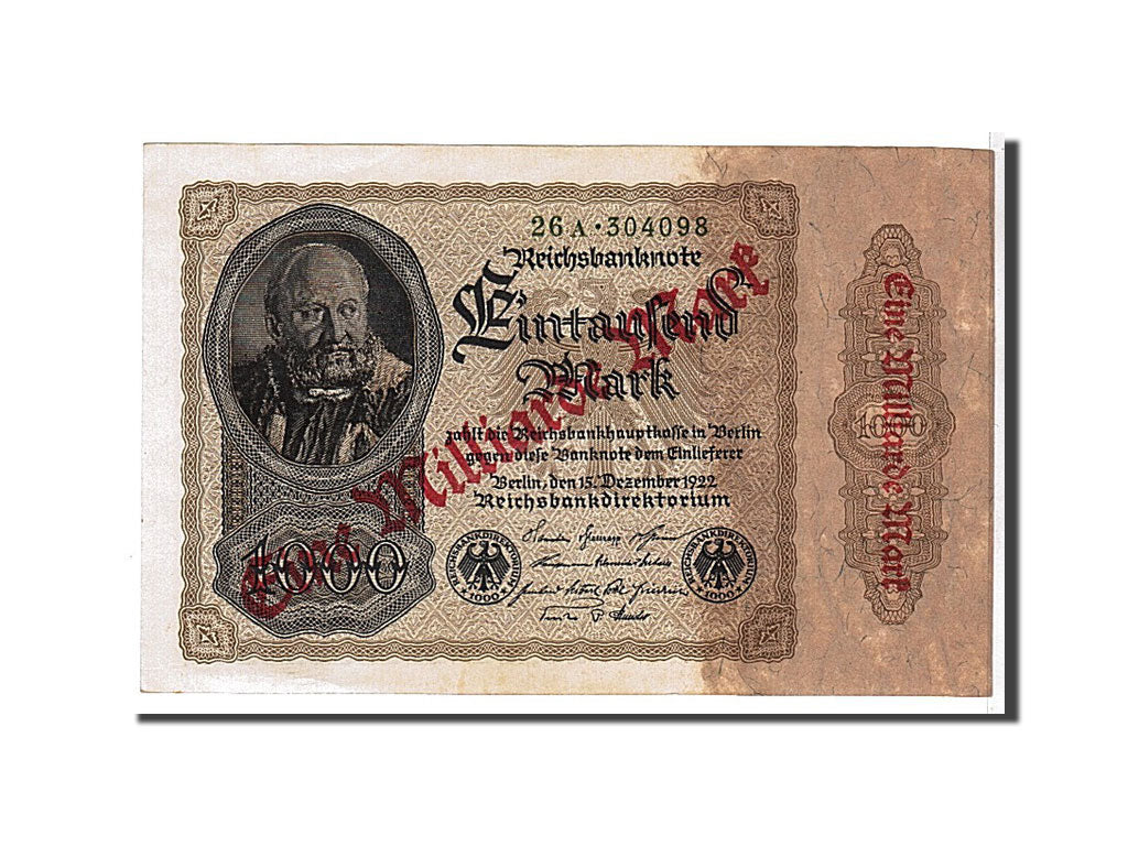 Banknote, Germany, 1 Milliarde Mark on 1000 Mark, 1922, KM:113a, AU(55-58)