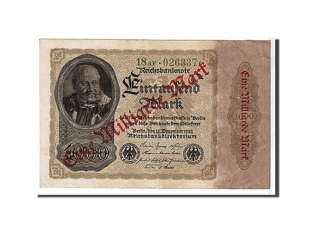 Banknote, Germany, 1 Milliarde Mark on 1000 Mark, 1922, KM:113a, EF(40-45)