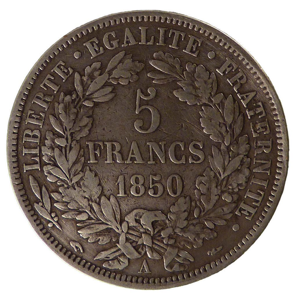 FRANCE, Cérès, 5 Francs, 1850, Paris, KM #761.1, EF(40-45), Silver, Gadoury #719