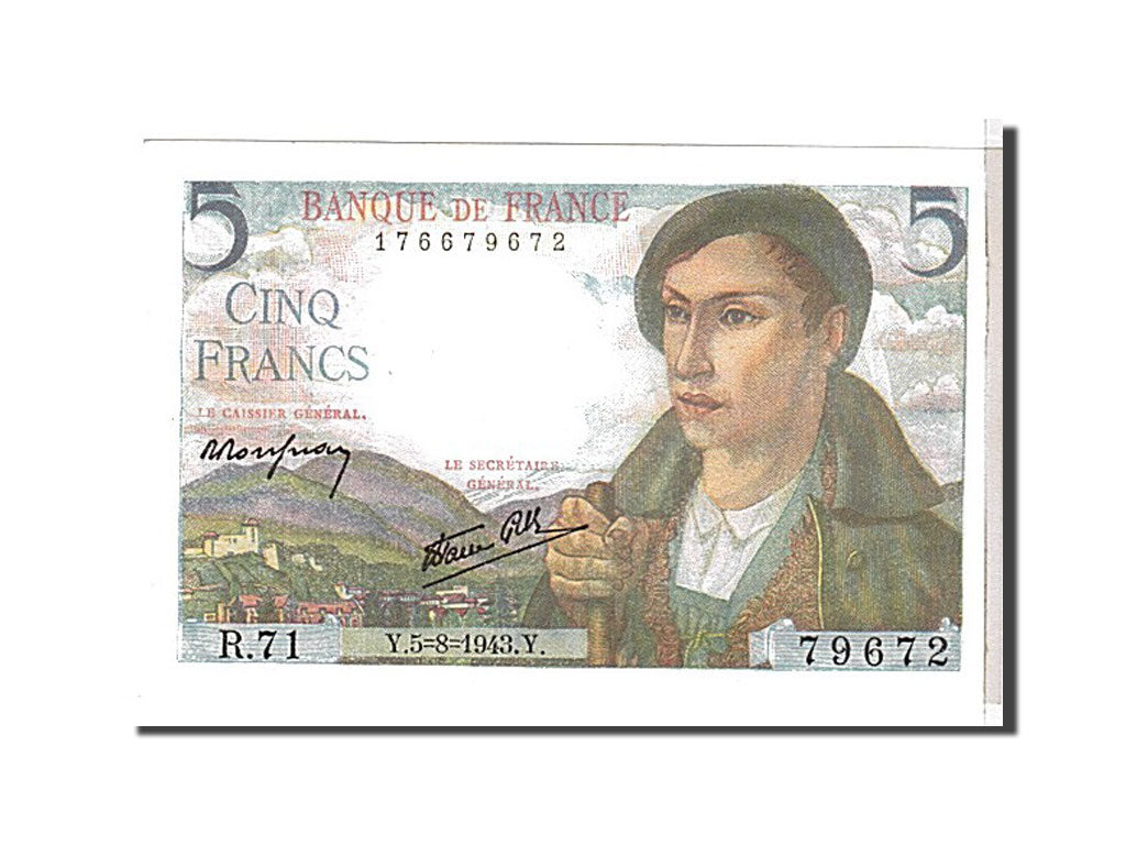 Banknote, France, 5 Francs, 5 F 1943-1947 ''Berger'', 1943, UNC(65-70)