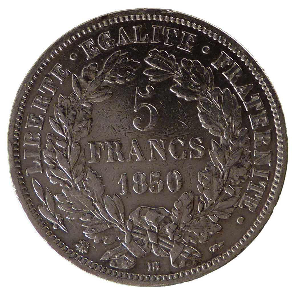 Francia, Cérès, 5 Francs, 1850, Strasbourg, BB, Argento, Gadoury:719