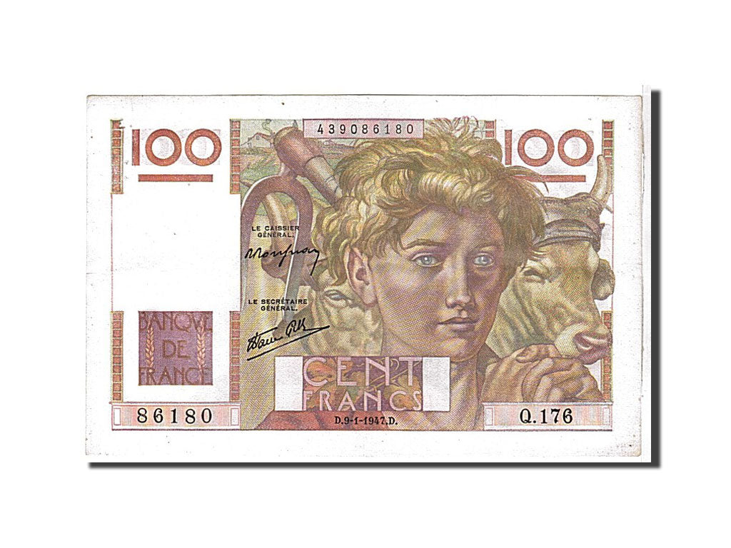 Banknot, Francja, 100 Francs, Jeune Paysan, 1947, AU(55-58), Fayette:28.13