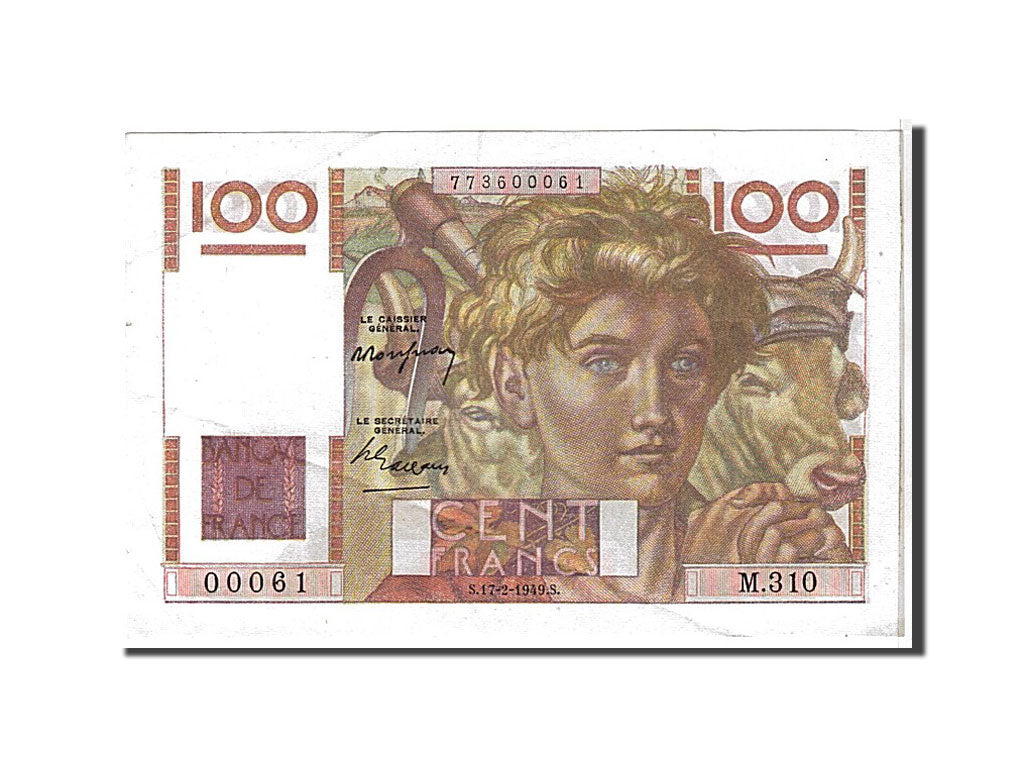 FRANCE, 100 Francs, 100 F 1945-1954 ''Jeune Paysan'', 1949, AU(55-58),...
