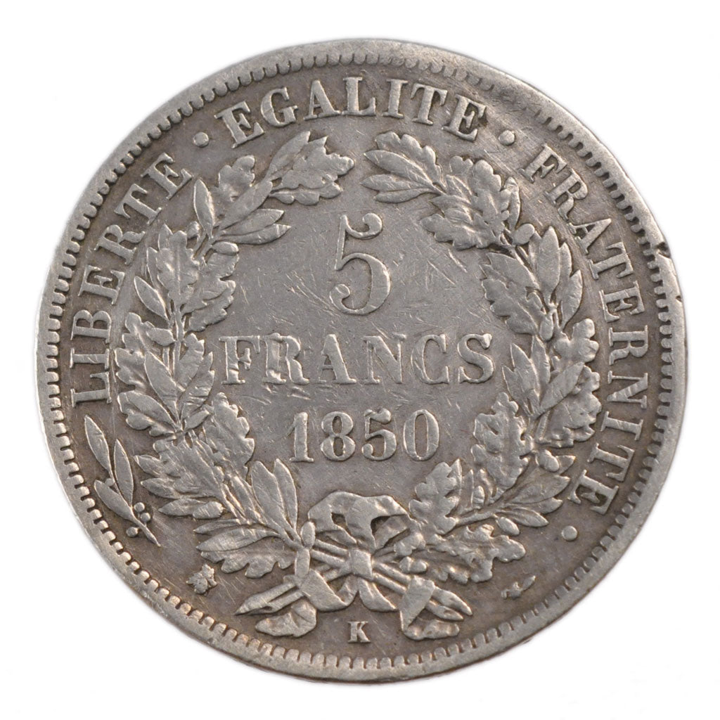 FRANCE, Cérès, 5 Francs, 1850, Bordeaux, KM #761.3, EF(40-45), Silver, Gadoury #