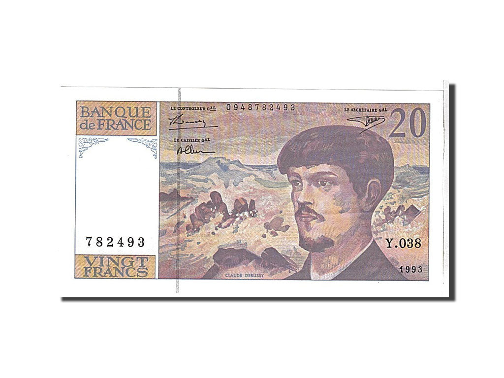 France, 20 Francs, 20 F 1980-1997 ''Debussy'', 1993, KM #151g, UNC(63),...