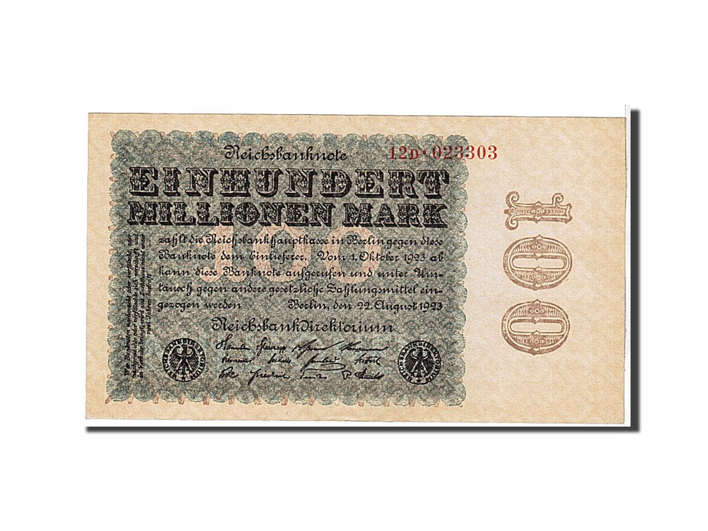 Billet, Allemagne, 100 Millionen Mark, 1923, KM:107a, SPL