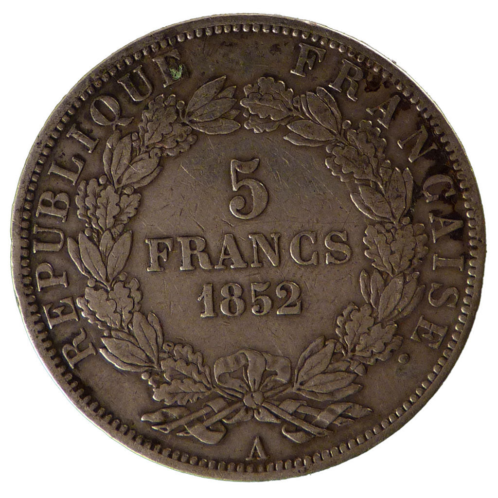FRANCE, 5 Francs, 1852, Paris, EF(40-45), Silver, Gadoury #726, 24.70