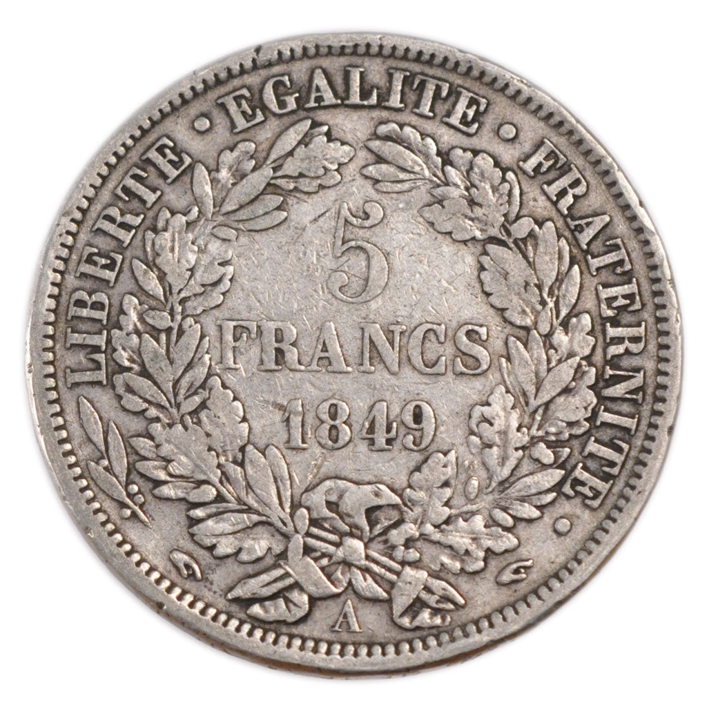 FRANCE, Cérès, 5 Francs, 1849, Paris, KM #761.1, VF(20-25), Silver, Gadoury #719