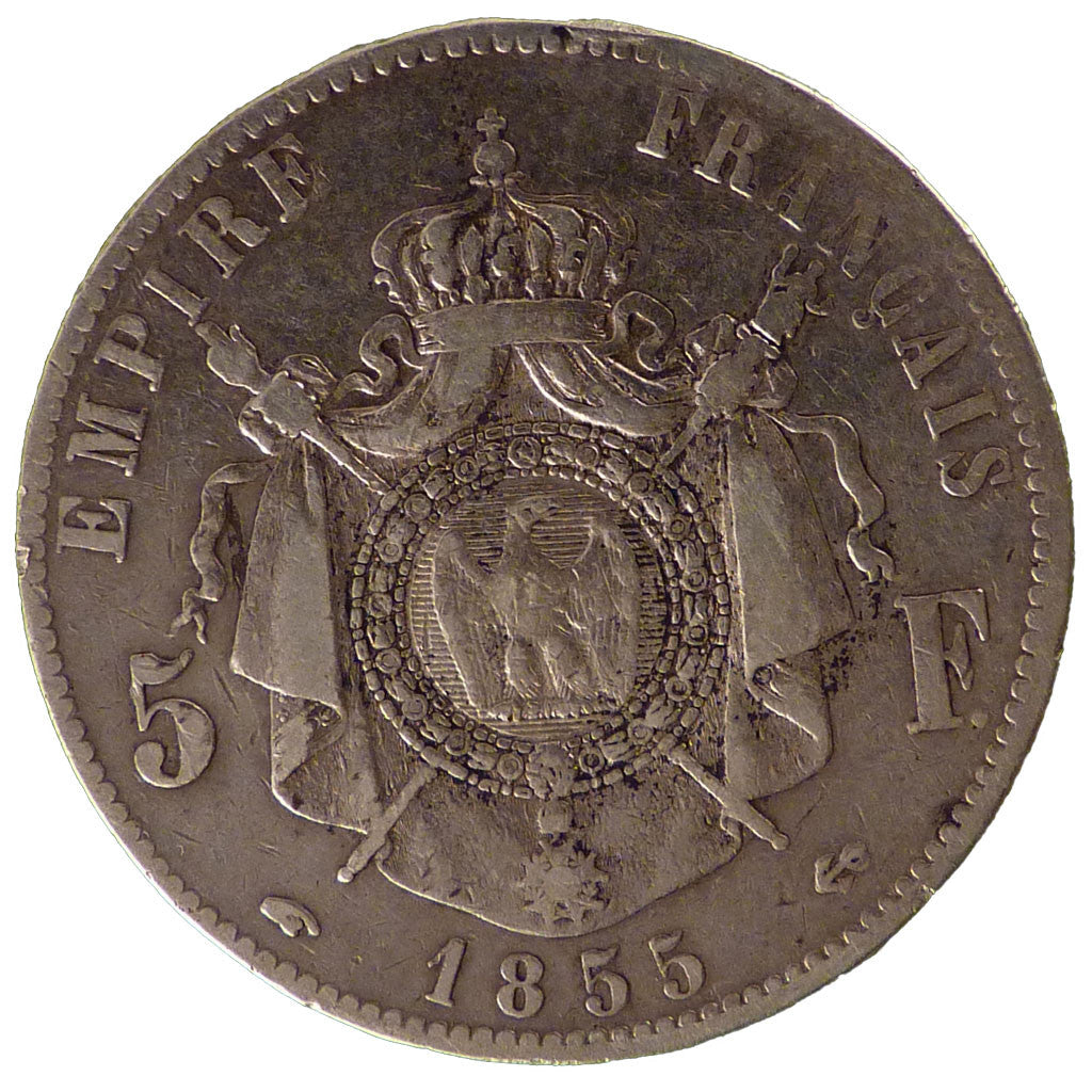 FRANCE, Napoléon III, 5 Francs, 1855, Paris, KM #782.1, VF(30-35), Silver, G...