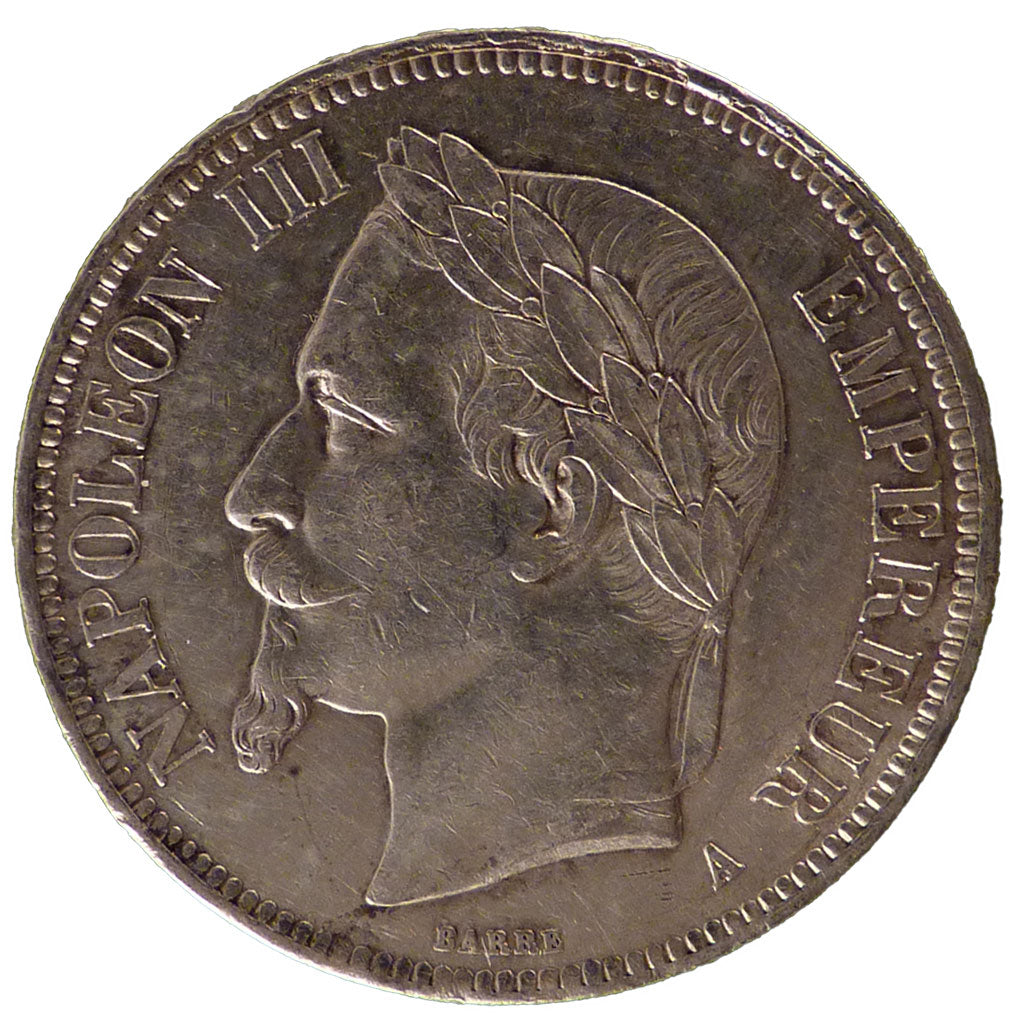 FRANCE, Napoléon III, 5 Francs, 1867, Paris, KM #799.1, AU(50-53), Silver, G...