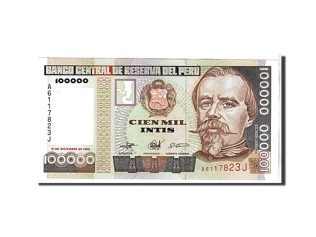 Banknote, Peru, 100,000 Intis, 1989, KM:145, UNC(65-70)