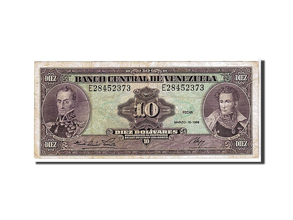 Venezuela, 10 Bolívares, 1986, KM #61a, VF(20-25), E28452373