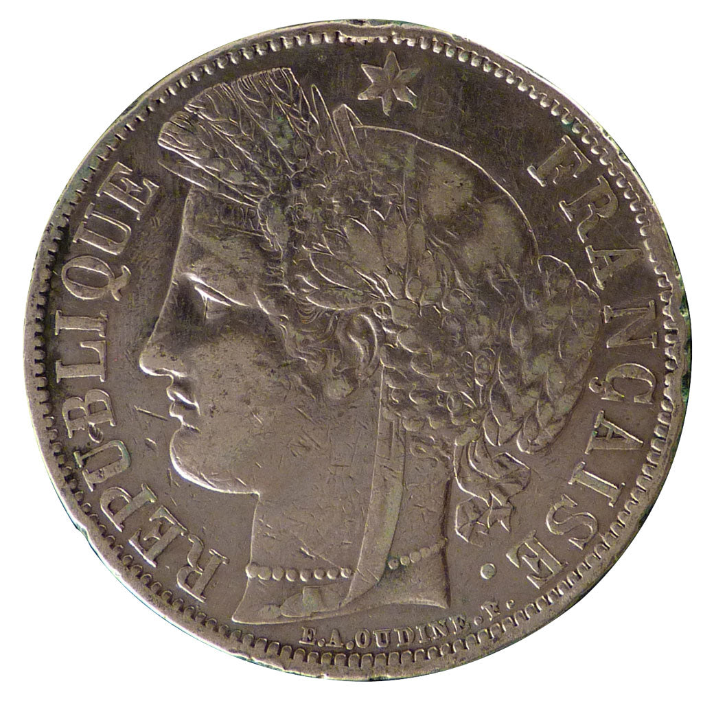 FRANCE, 5 Francs, 1870, Bordeaux, VF(30-35), Silver, Gadoury #742, 24.60