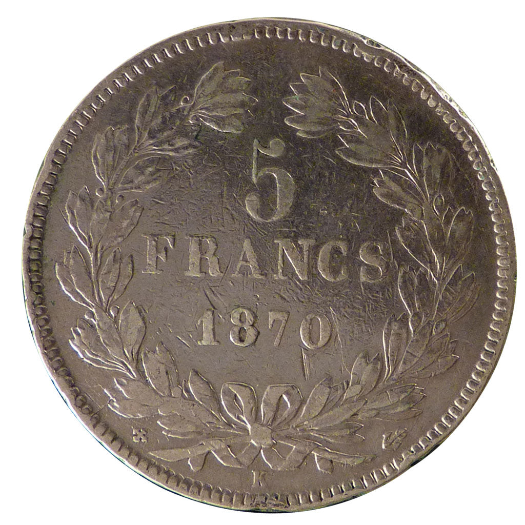 FRANCE, 5 Francs, 1870, Bordeaux, VF(30-35), Silver, Gadoury #742, 24.60