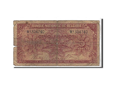 Billete, 5 Francs-1 Belga, 1943, Bélgica, KM:121, RC