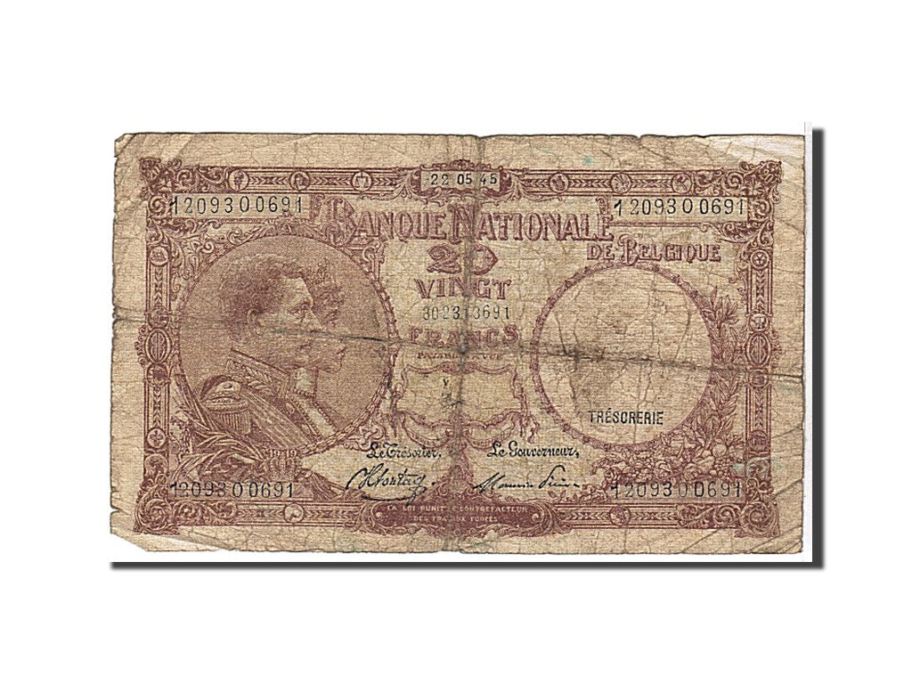 Banknote, Belgium, 20 Francs, 1945, VG(8-10)