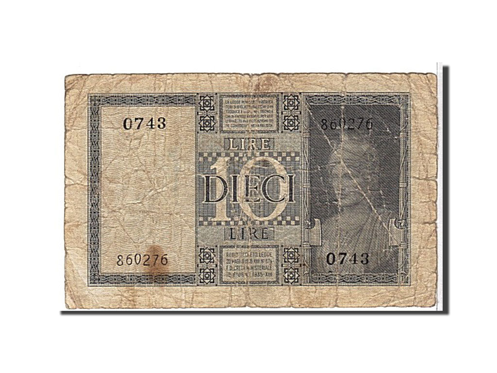 Italy, 10 Lire, 1935, KM #25c, VG(8-10), O743860276