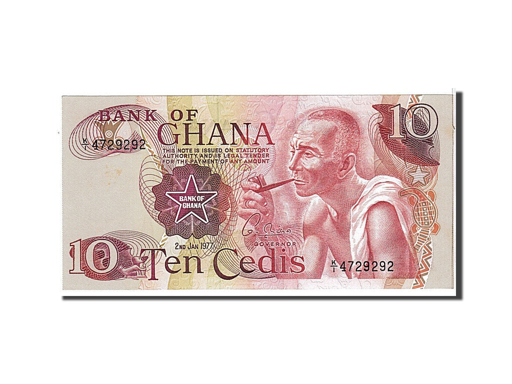 Ghana, 10 Cedis, 1977, KM #16e, UNC(65-70), KI4729292