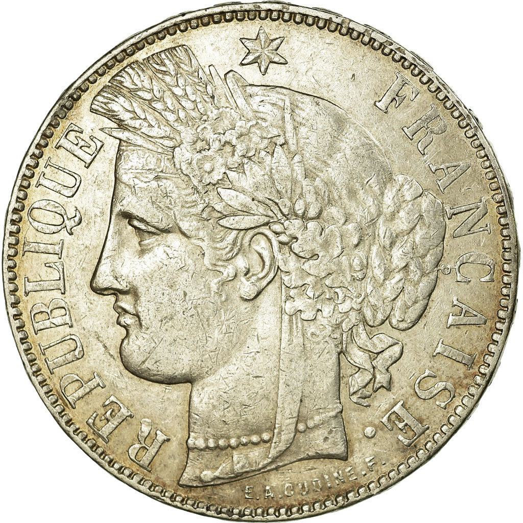 Coin, France, Cérès, 5 Francs, 1871, Bordeaux, EF(40-45), Silver, Gadoury:742