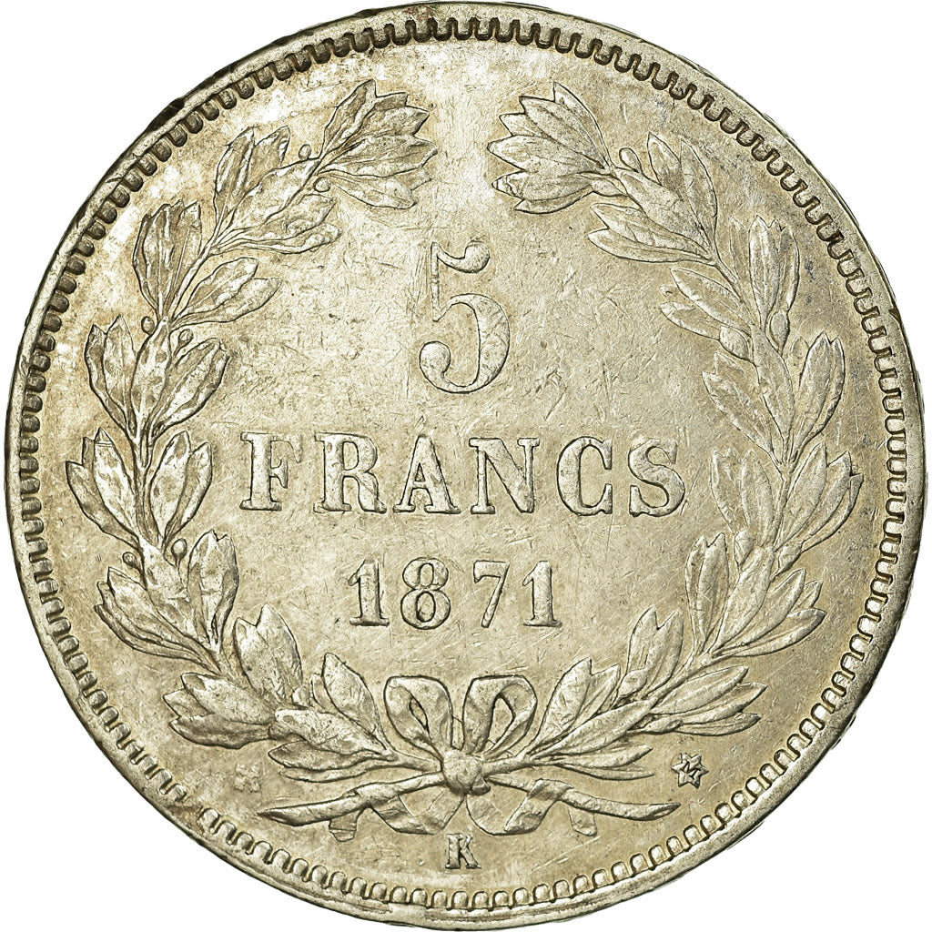 Coin, France, Cérès, 5 Francs, 1871, Bordeaux, EF(40-45), Silver, Gadoury:742