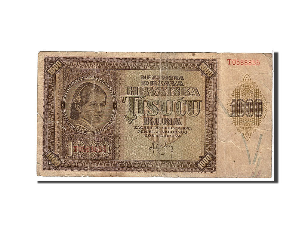 Croatia, 1000 Kuna, 1941, KM #4a, VG(8-10), T0588855