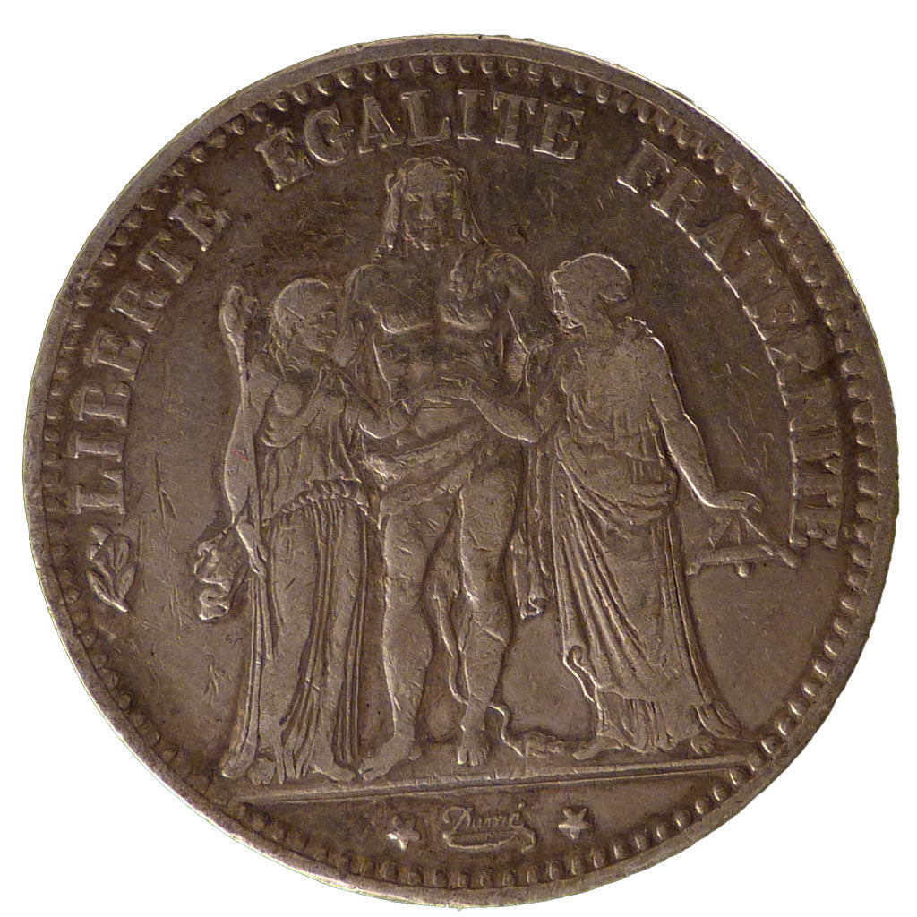 FRANCE, Hercule, 5 Francs, 1875, Paris, EF(40-45), Silver, Gadoury #745a, 25.00