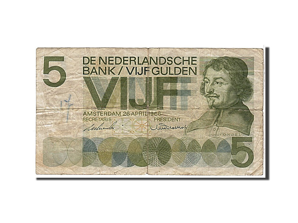 Netherlands, 5 Gulden, 1966, KM #90a, VG(8-10), 1CS094422