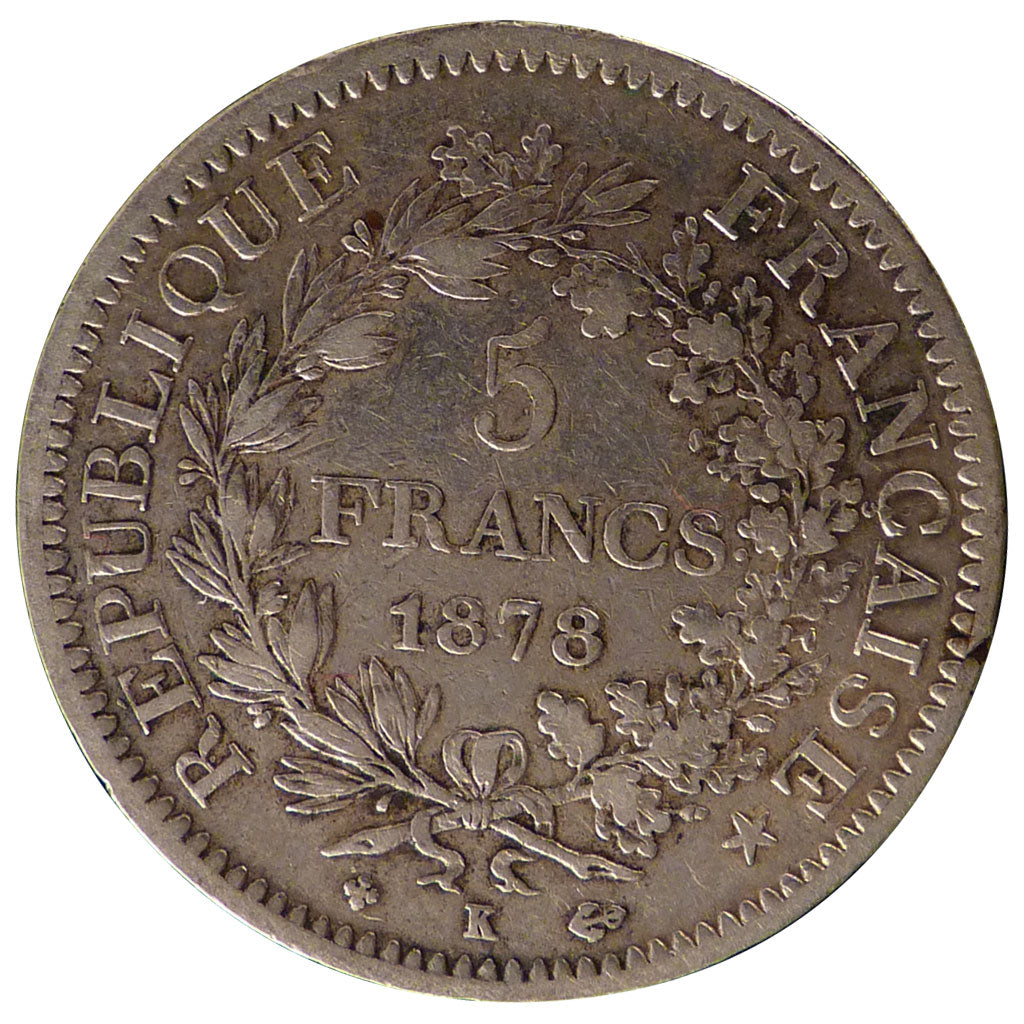 FRANCE, Hercule, 5 Francs, 1878, Bordeaux, KM #820.2, EF(40-45), Silver,...