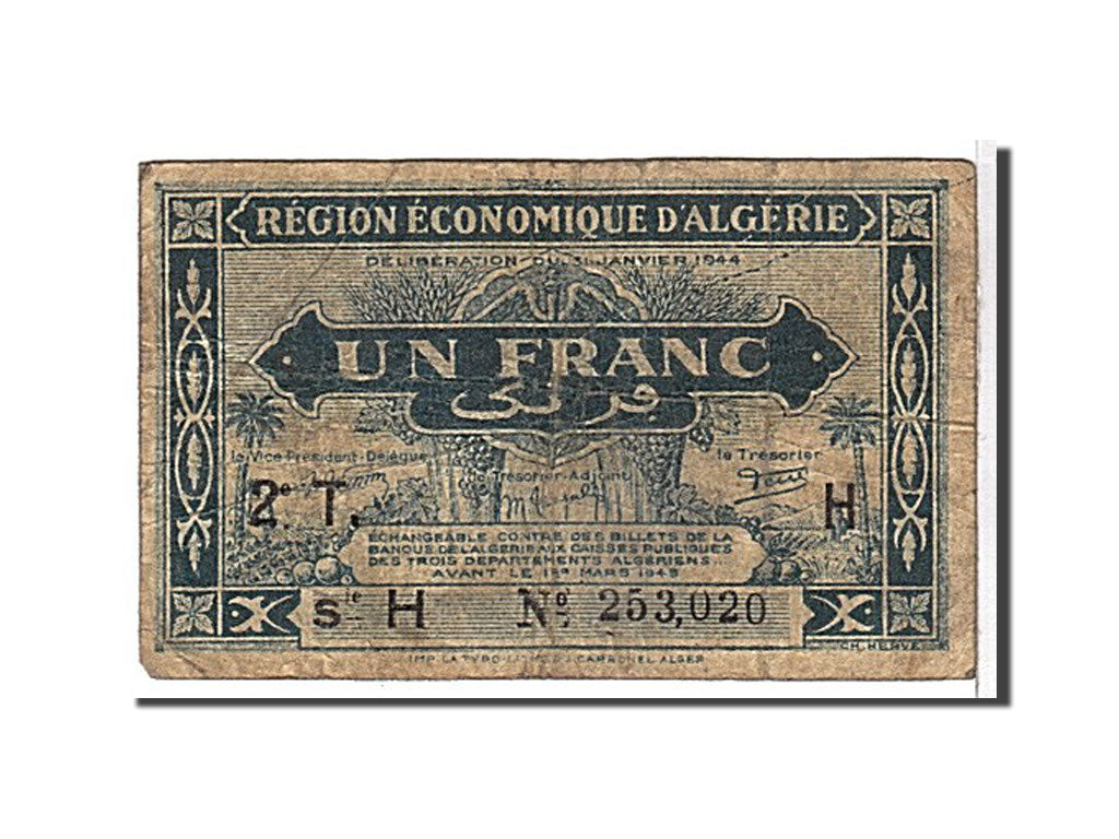 Algeria, 1 Franc, 1944, KM #101, VF(20-25), 253020