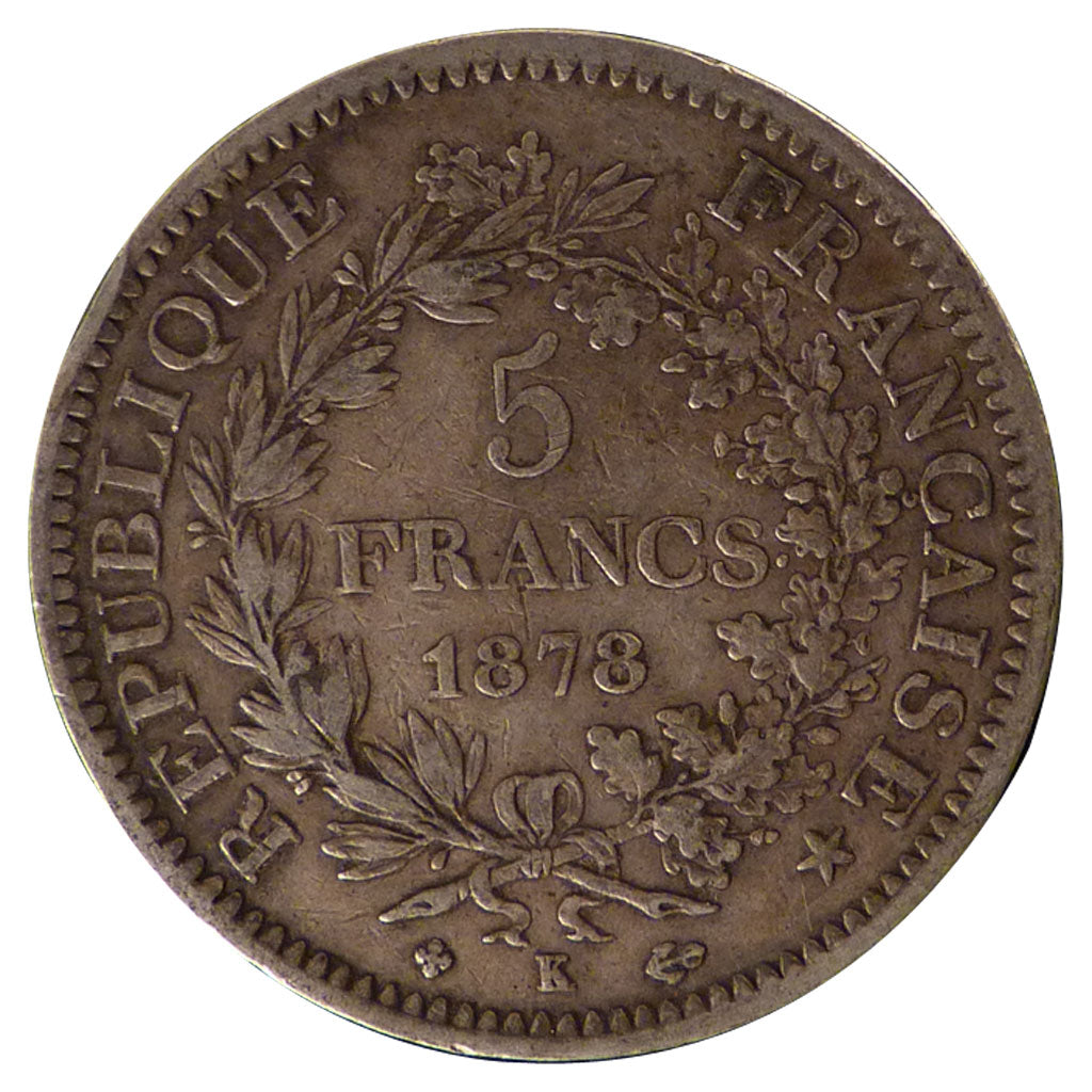 FRANCE, Hercule, 5 Francs, 1878, Bordeaux, KM #820.2, VF(30-35), Silver,...