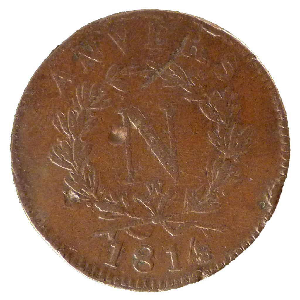 FRANCE, 10 Centimes, 1814, Antwerp, VF(20-25), Bronze, Gadoury #191c, 24.80