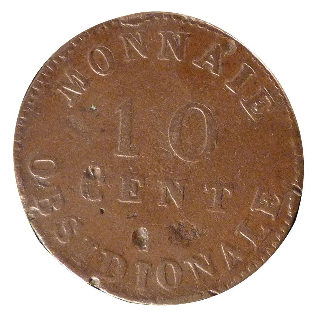 FRANCE, 10 Centimes, 1814, Antwerp, VF(20-25), Bronze, Gadoury #191c, 24.80
