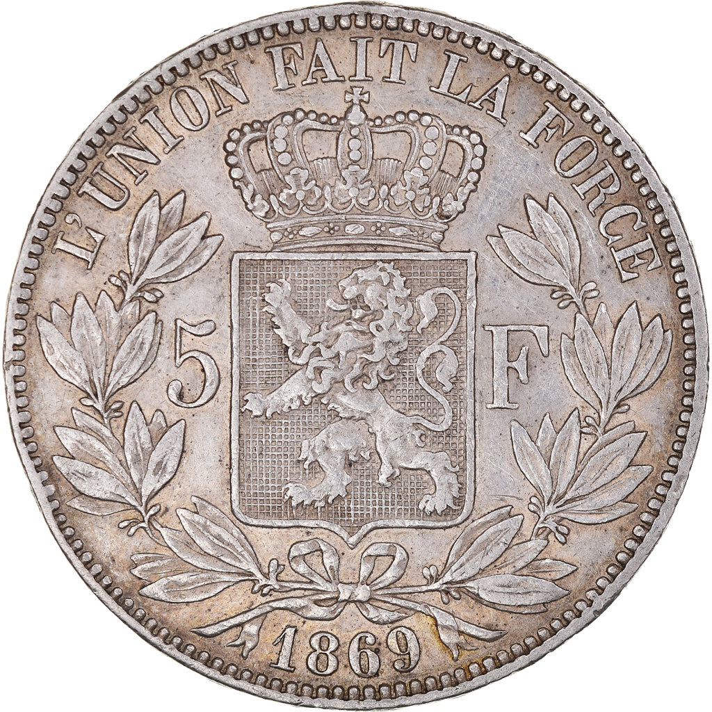 Moneta, Belgio, Leopold II, 5 Francs, 5 Frank, 1869, Brussels, BB, Argento