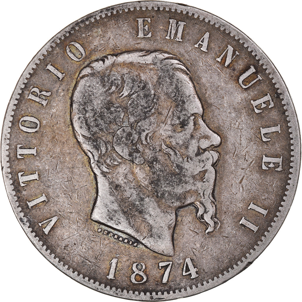 Monnaie, Italie, Vittorio Emanuele II, 5 Lire, 1874, Milan, TB, Argent, KM:8.3
