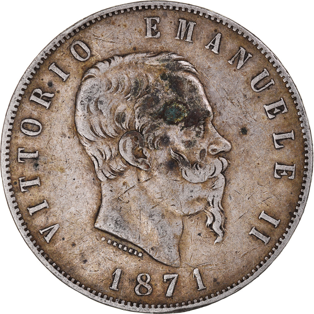 Monnaie, Italie, Vittorio Emanuele II, 5 Lire, 1871, Milan, TB, Argent, KM:8.3