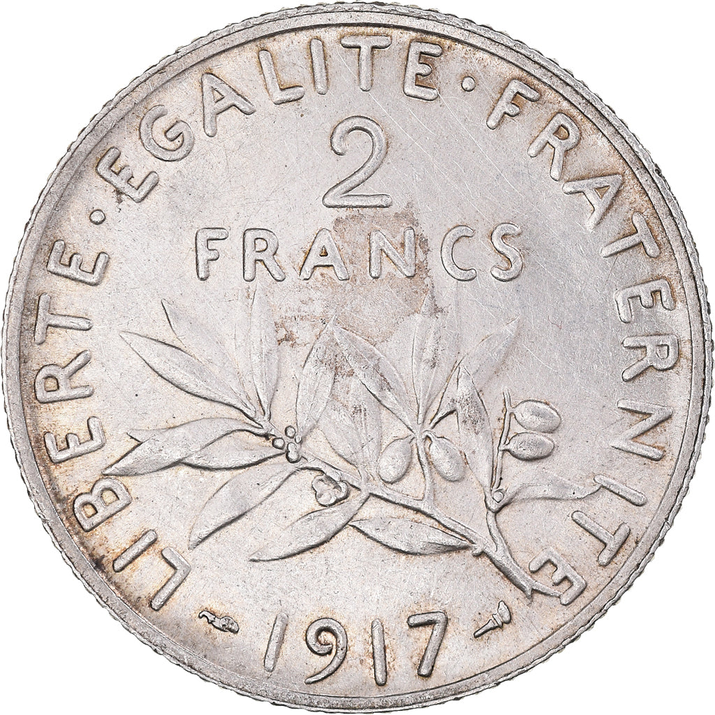 Coin, France, Semeuse, 2 Francs, 1917, Paris, AU(55-58), Silver, KM:845.1