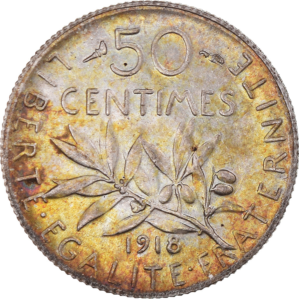 Coin, France, Semeuse, 50 Centimes, 1918, Paris, MS(60-62), Silver, KM:854