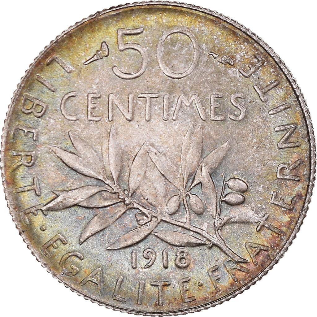 Coin, France, Semeuse, 50 Centimes, 1918, Paris, MS(60-62), Silver, KM:854