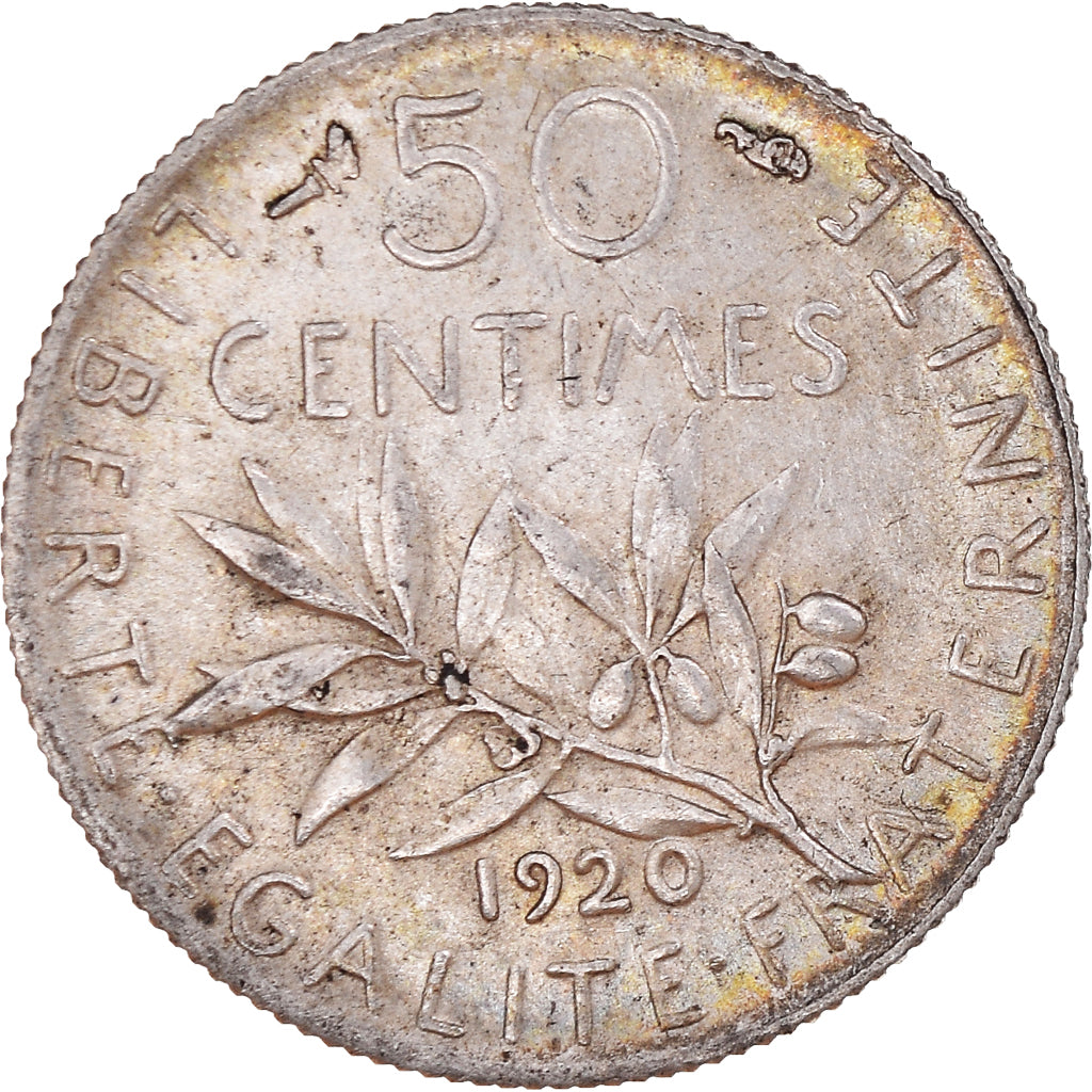 Moneta, Francia, Semeuse, 50 Centimes, 1920, Paris, SPL-, Argento, KM:854