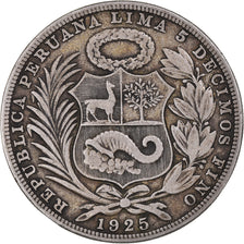 Moeda, Peru, Sol, 1925, Lima, AU(50-53), Prata, KM:218.2